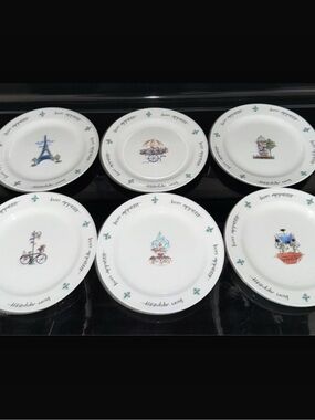 6 rare Paris Bistro Peggy Walz Signature Housewares Appetizer Dessert Plates